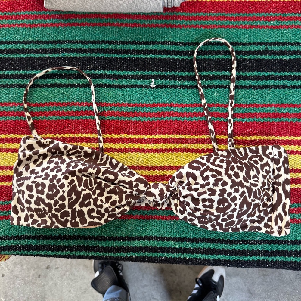 NWOT JCREW RE-IMAGINED Women's XL Knot Bandeau - Brown Leopard Print Bikini Top
